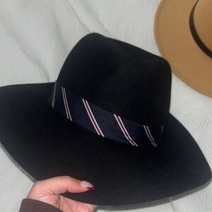 Classic Black Fedora Hat with Striped Band